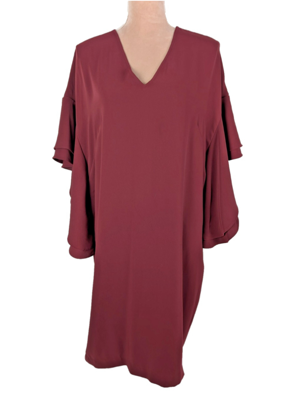 Lauren Ralph Lauren Sheath Dress Sz 16 Ruffle Sleeve Burgundy Red Classic